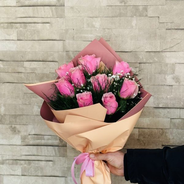9 Adet Pembe Gül Buketi